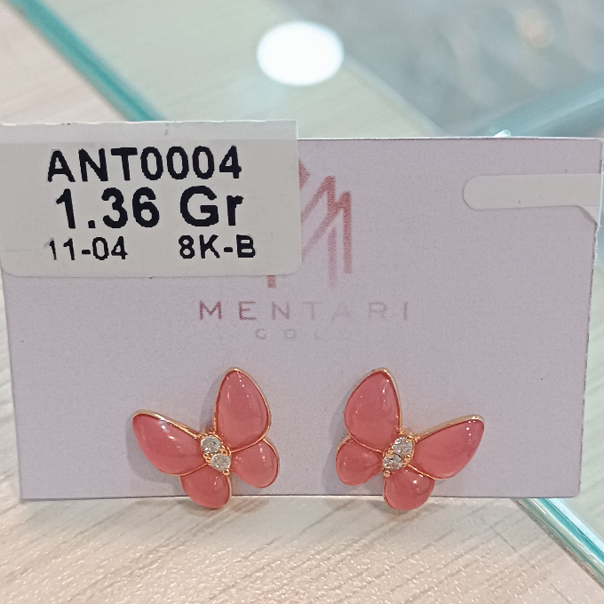 Anting Puffie Pink Emas Muda 8K - Toko Emas Mentari