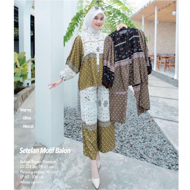 SETELAN RAYON MOTIF LENGAN BALON / ONE SET RAYON