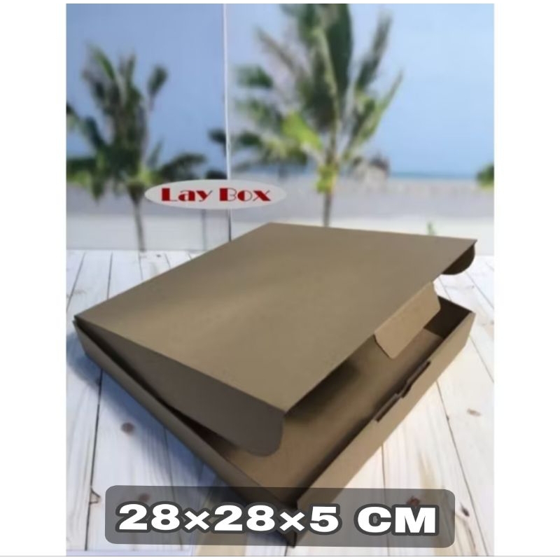 

KARDUS/KARTON/BOX UK. 28 x 28 x 5 cm .. MODEL DUS PIZZA .. MODEL DENGAN TUTUP .. DUS DIE CUT