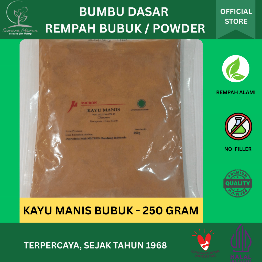 

Bumbu Dasar Samara Micron - Bumbu Kayu Manis Manis Bubuk - Rempah Kayu Manis Bubuk / Cinnamon Powder 250 gr