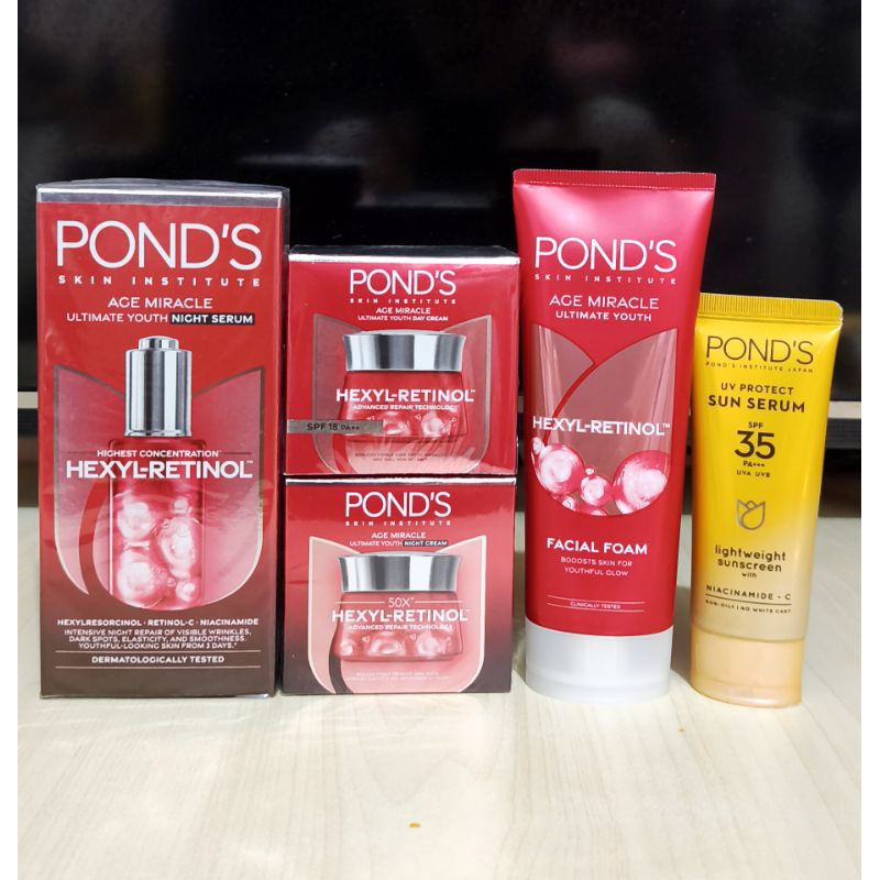 (Paket Lengkap) Ponds Age Miracle Ultimate Youth (1set) (Facial foam+day cream,night cream,night ser