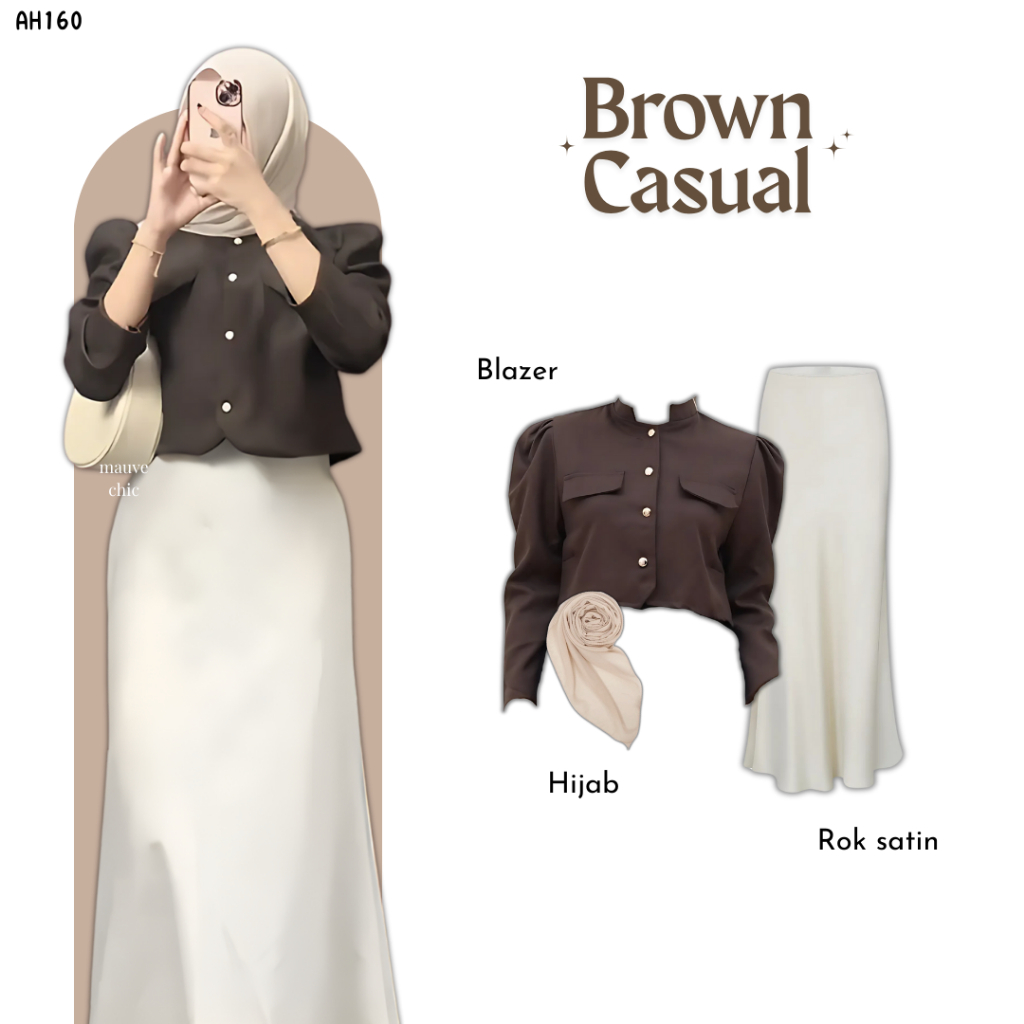 mauve chic 3 in 1 set AH160 - ootd korean style one set wanita remaja hijab kekinian setelan blazer 