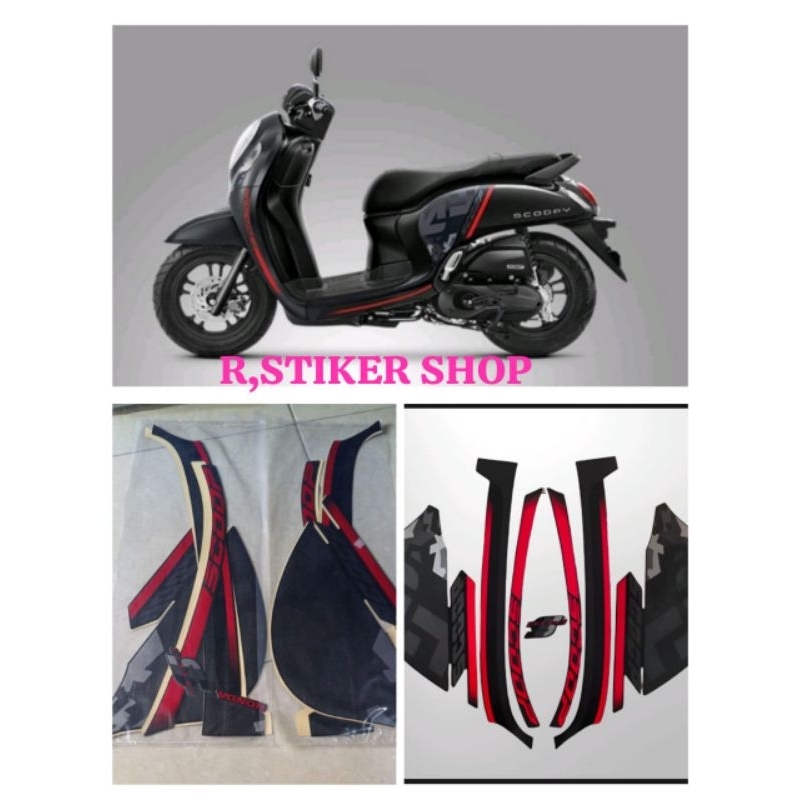 STIKER  STRIPING LIST BODY MOTOR HONDA SCOOPY SPORTY 2021,full hitam