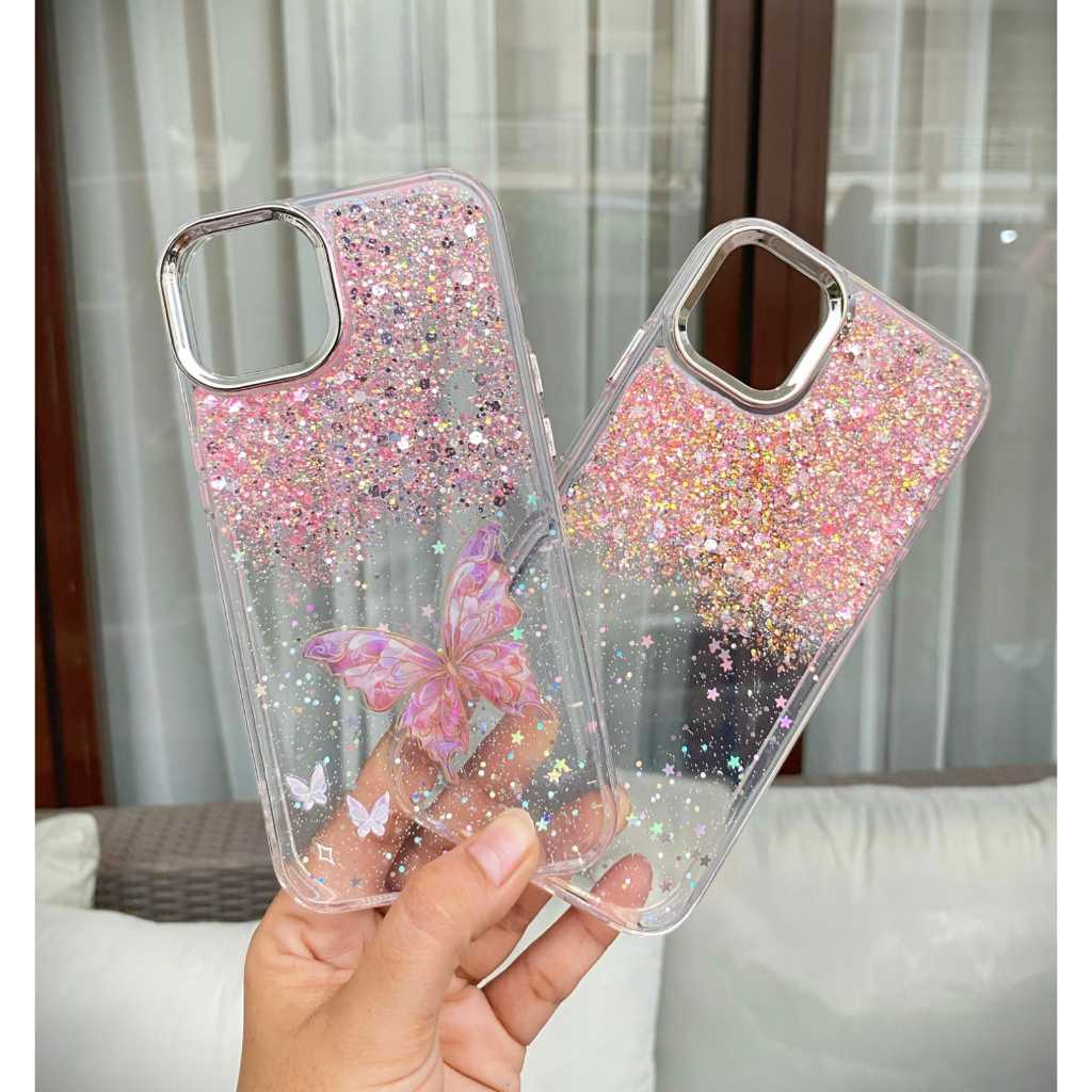 0628 VVV CASE GLITTER CHROME FOR IPHONE 11 12 12PRO 13 14 15 glitter pink hijau transparan bening