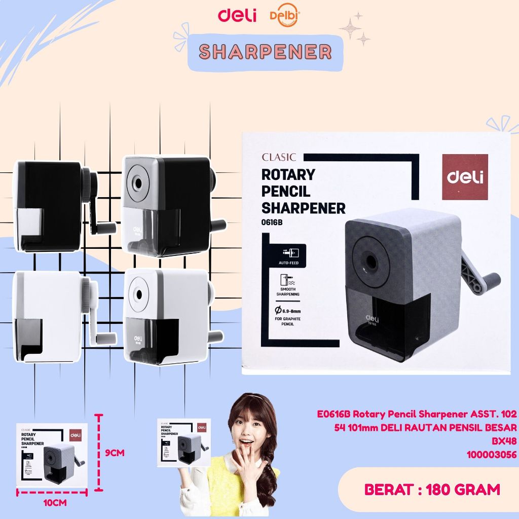 

E0616B Rotary Pencil Sharpener ASST. 102 54 101mm DELI RAUTAN PENSIL BESAR
