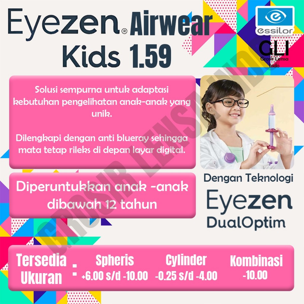 LENSA KACAMATA ESSILOR SV EYEZEN KIDS AIRWEAR 1.59 CRIZAL GARANSI RESMI ESSILOR 2 TAHUN