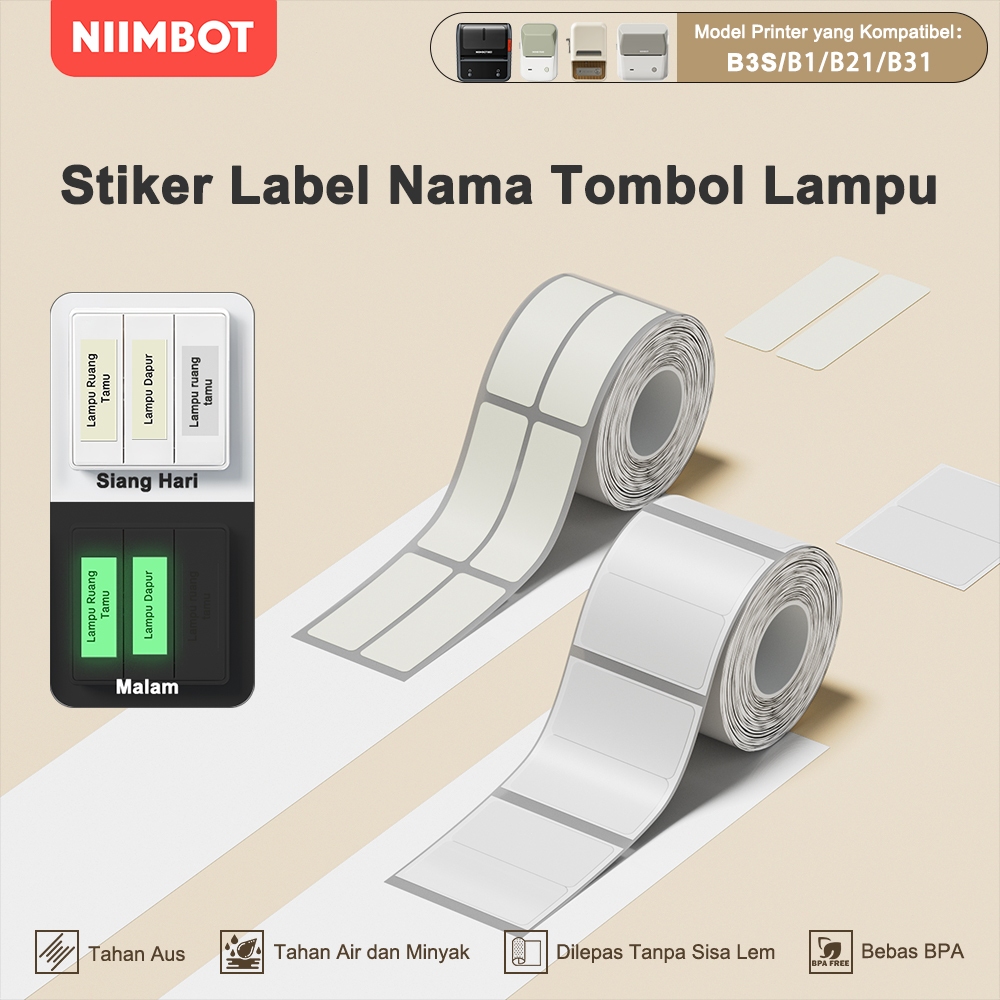 

NIIMBOT B21/B1/B3S Kertas Label Tombol Saklar Luminous, untuk Stiker Nama Klasifikasi Tombol Lampu.
