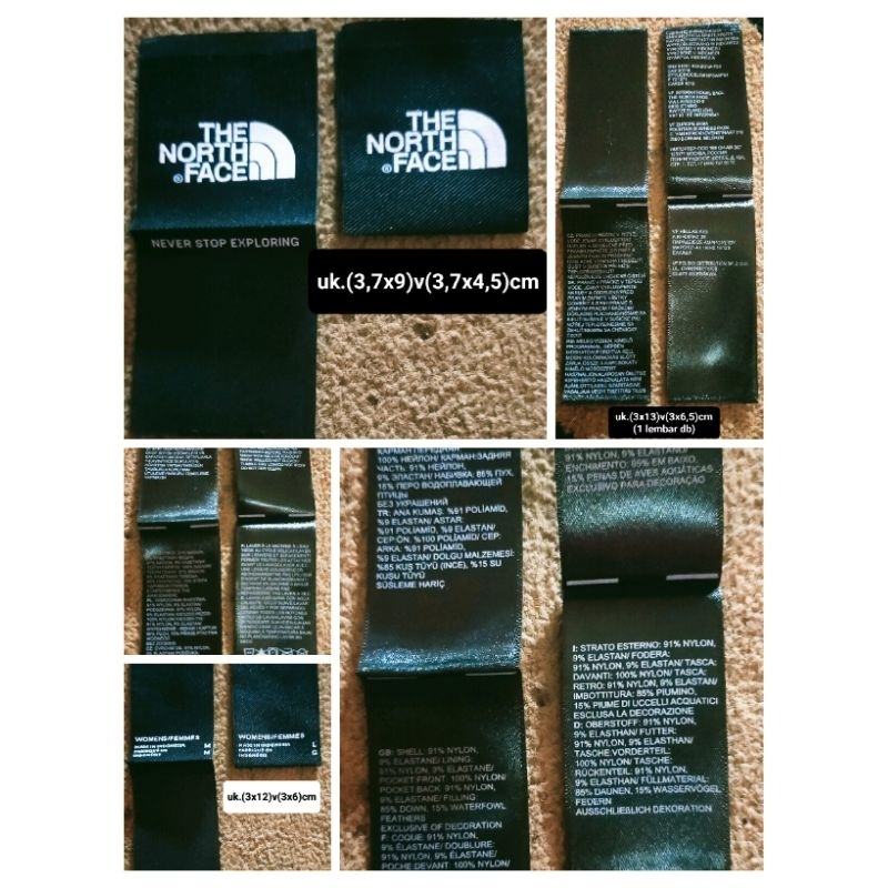 

label merek brand label (main size care misc) label tag tnf