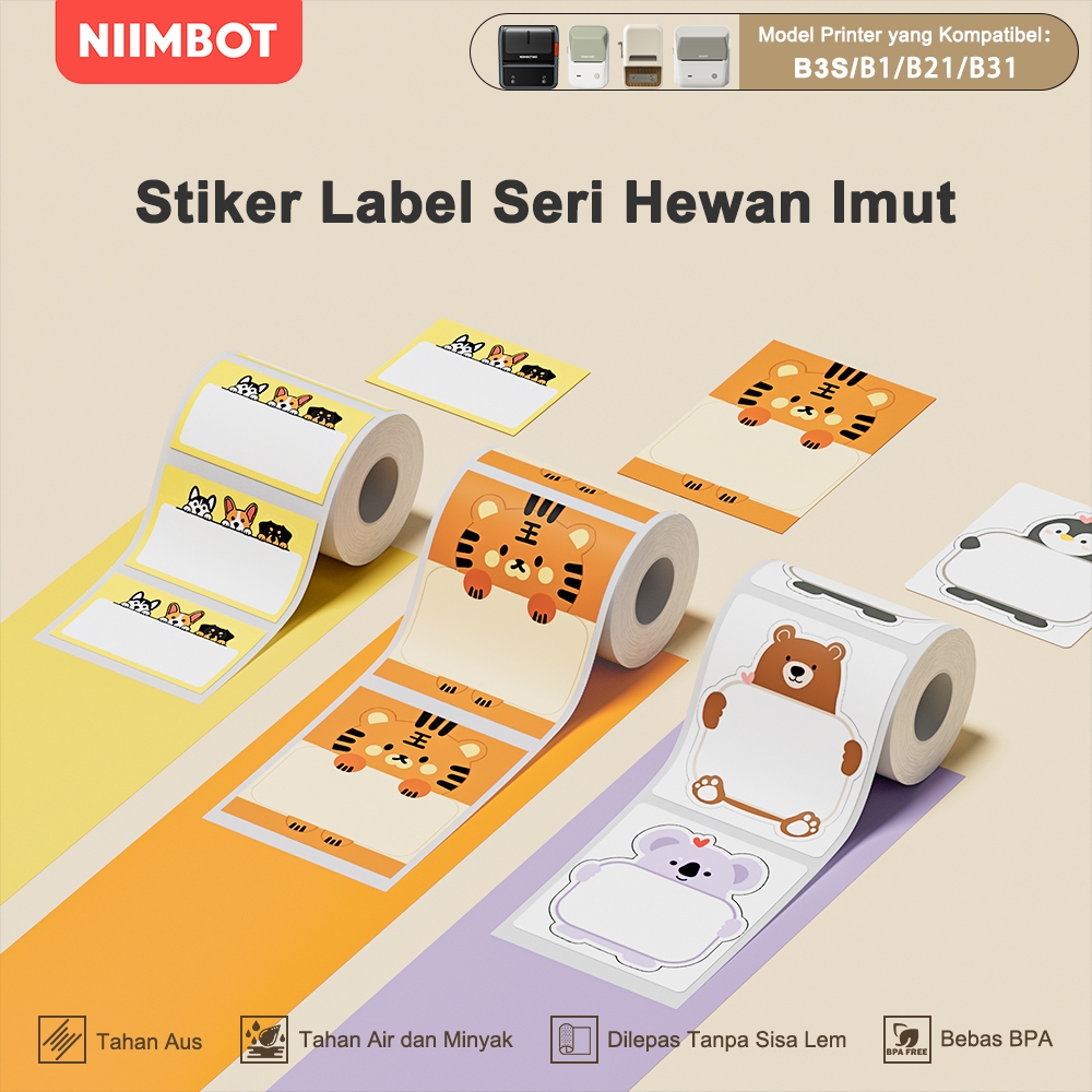 

NIIMBOT B21/B3S/B1 Stiker Kartun, Tag Nama Tahan Air, Tag Penyimpanan Catatan Tempel Yang Lucu
