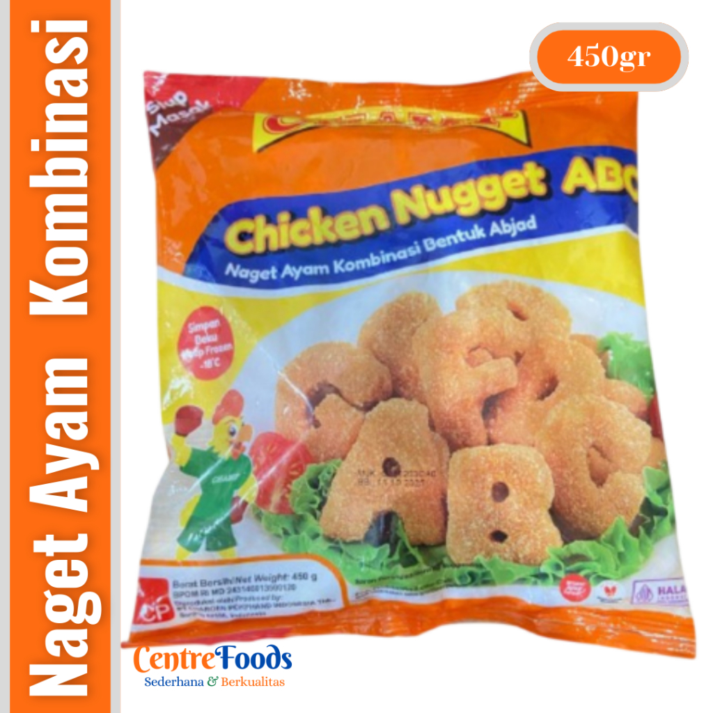 

Naget Ayam Kembinasi Bentuk Abjad - Chicken Nugget ABC CHAMP | 450gr [ Harga Per BKS ]