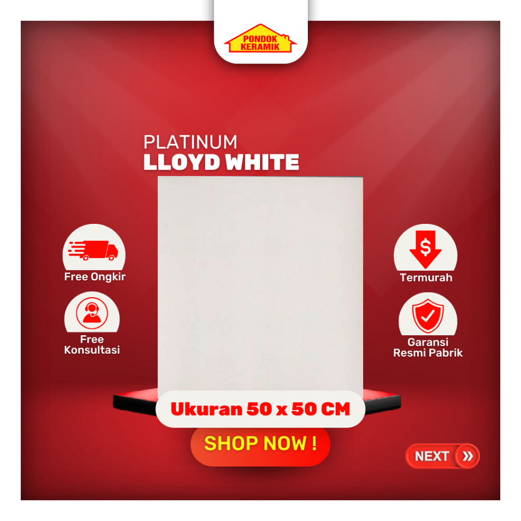 Keramik Lantai Rectified Platinum 50x50 Putih Polos Glossy Cutting