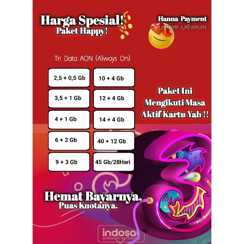 Tembak Data Kuota Tri AON termurah terlengkap ✅✅