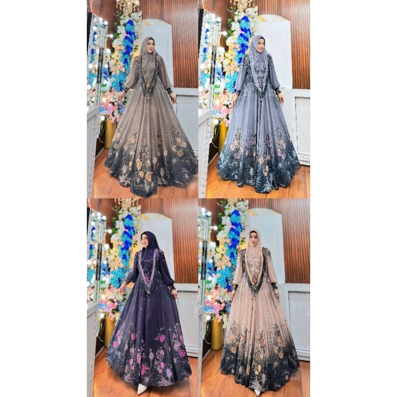 Ayda series by Nefirna gamis set khimar printing premium gamis fashion mewah elegant terbaru gamis H