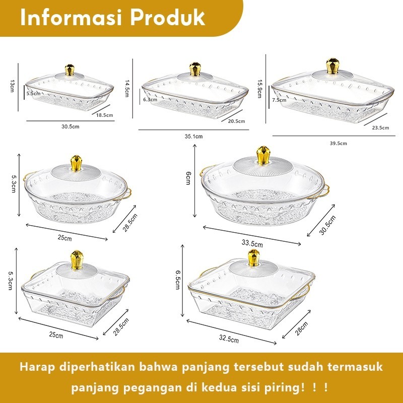 Produk Terbaru---Aesthetic / Nampan Saji Dengan Tutup/Piring Persegi Panjang Transparan (Dengan
