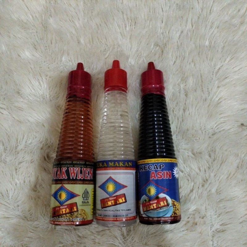 

paket 3 botol minyak wijen,cuka makan,kacap asin @150ml
