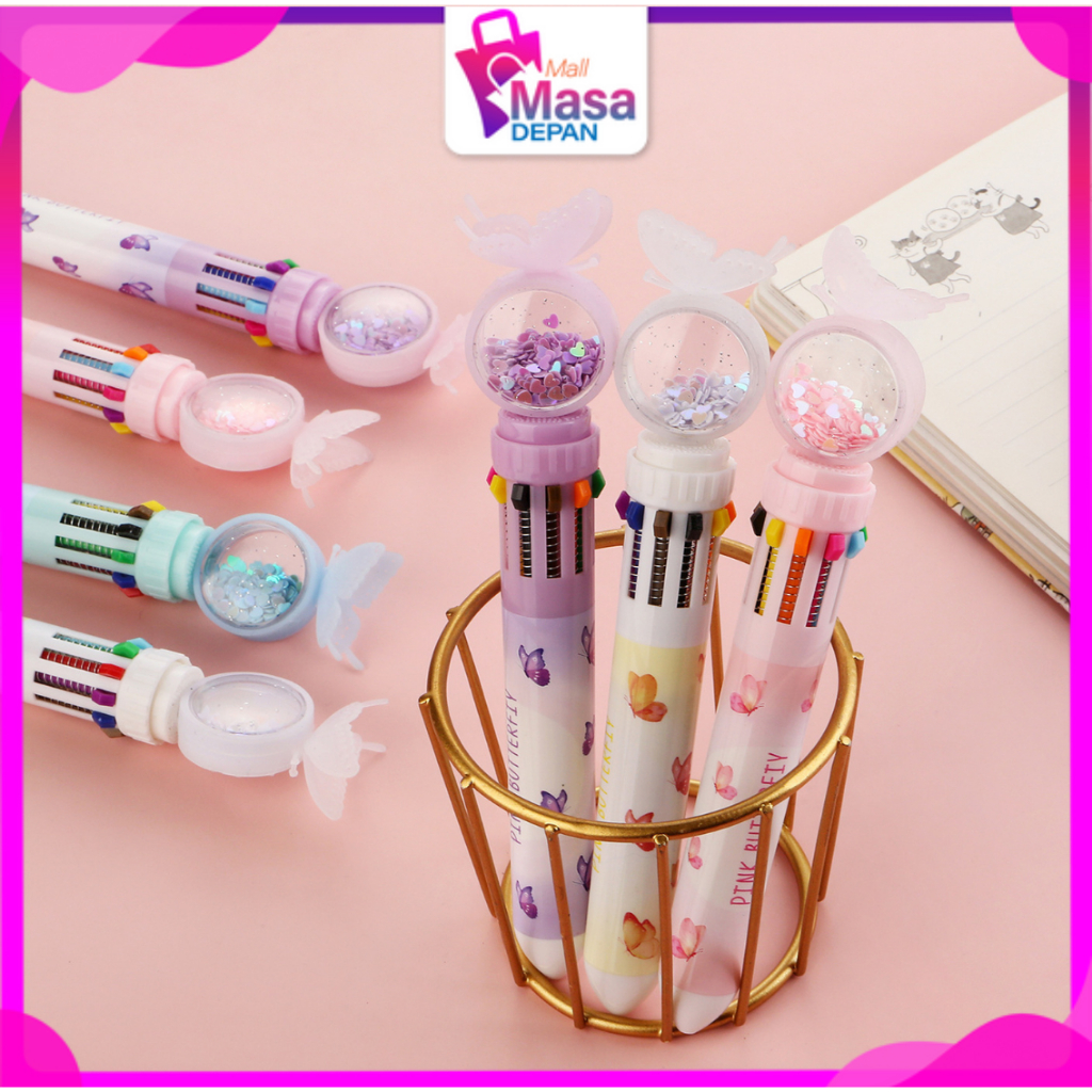 

MMD Pulpen Gliter Motif Kupu-Kupu 10 Warna Aesthetic Pena Ballpoint Karakter Lucu