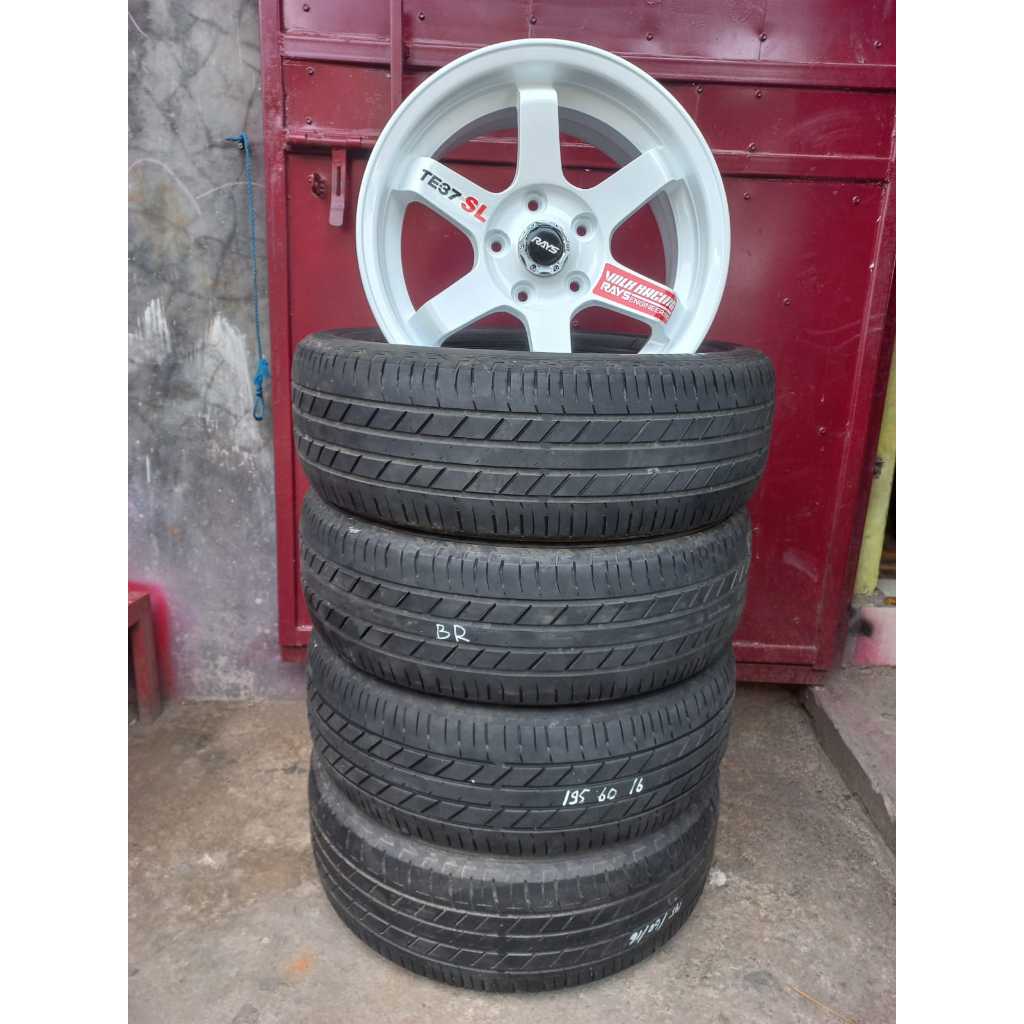 ( PROMO) PAKET 1 SET VELG TE37 SL BARU ban second R16 H5 vcd 114 lbr 7 rt ET 35 Putih