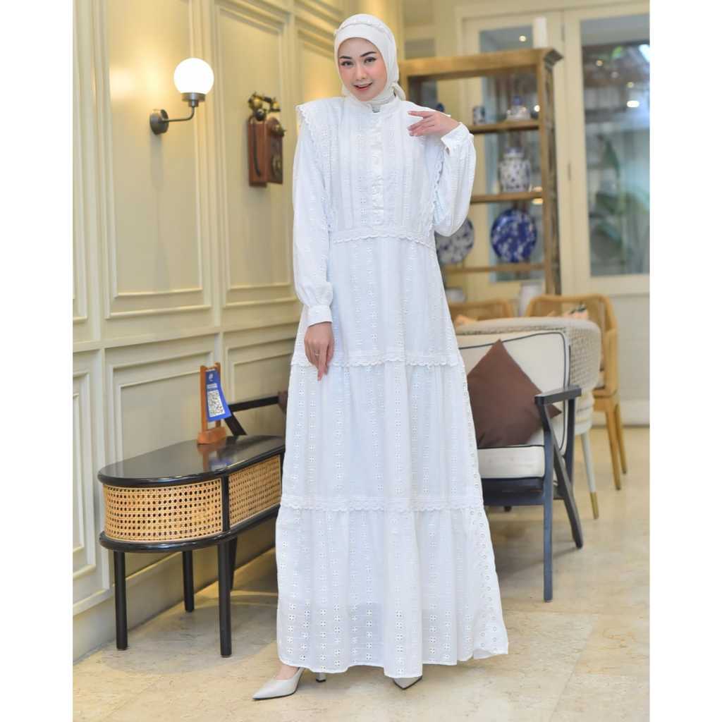 Gamis Premium Catbol Katbol Katun Bolong Putih Polos Busui Kancing Depan Brand Khamika Untuk Umroh H