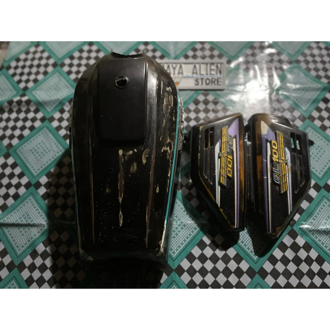 Tangki Tengki Motor GL 100 Sudah Cat Paint Lantai Utuh Set Tutup Aki Original