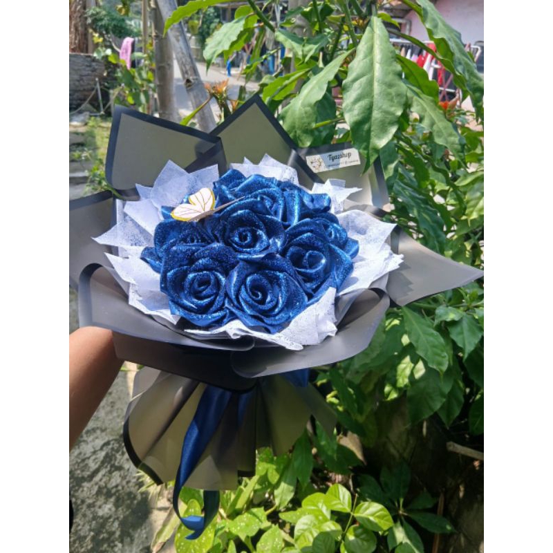 

Round buket pita satin biru (tanpa gliter)