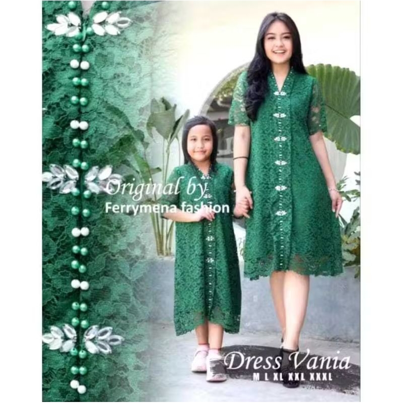 Ferrymena Fashion Dress Vania Pink Lace/Dress Brokat Anak/Dress Couple Ibu dan Anak/ Dress Pesta Cou