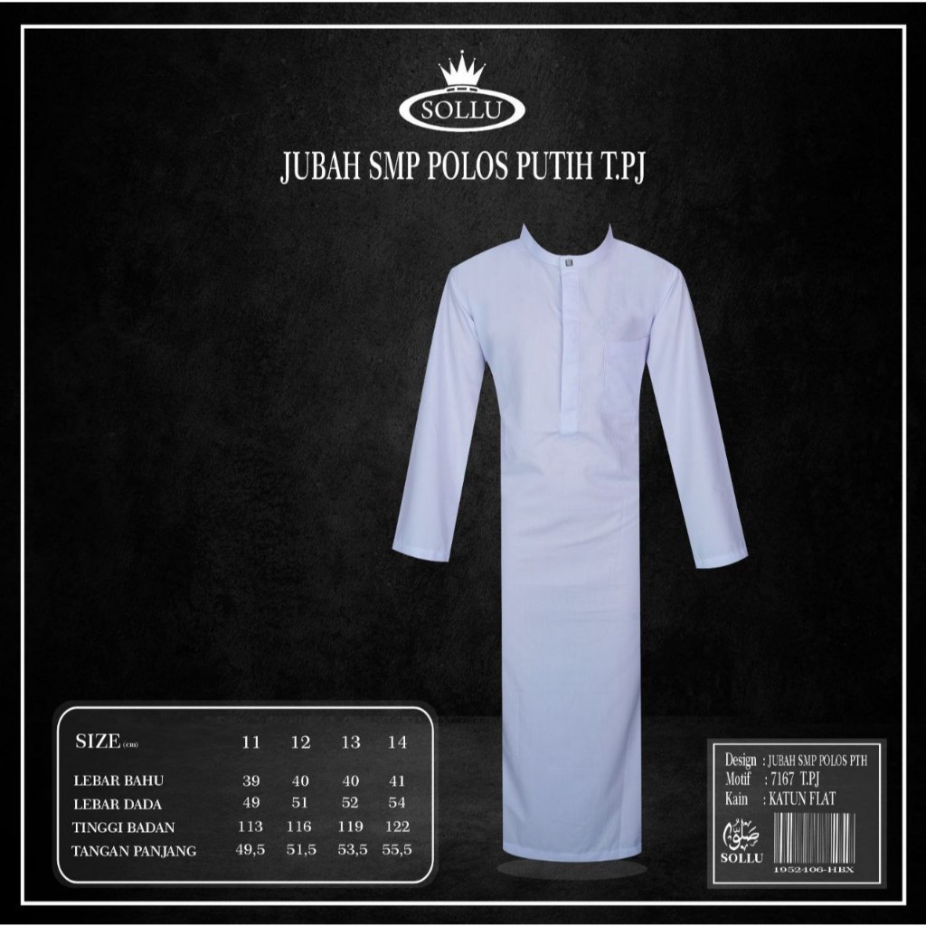 7167 PJ SMP POLOS PUTIH SOLLU JUBAH REMAJA PUTIH POLOS JUBAH TANGGUNG ANAK REMAJA
