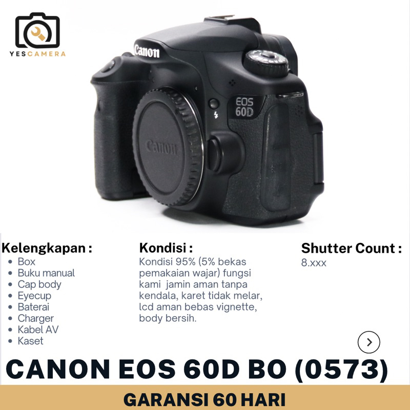 Canon EOS 60D Body Only (Bekas) - 18MP, Full HD - Fullset Box(0573)