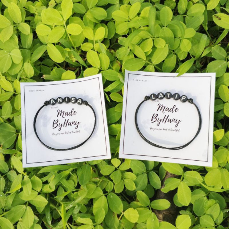 Gelang Costum Nama Kamu Tali Korea Waterproof | Bisa Request nama Gelang Tali Hitam Couple Korea Kek