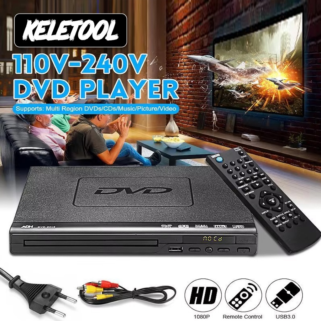 DVD Media Player 1080P Pemutar DVD CD HD VCD USB 110V-240V Multimedia Digital Dukungan Digital Karao