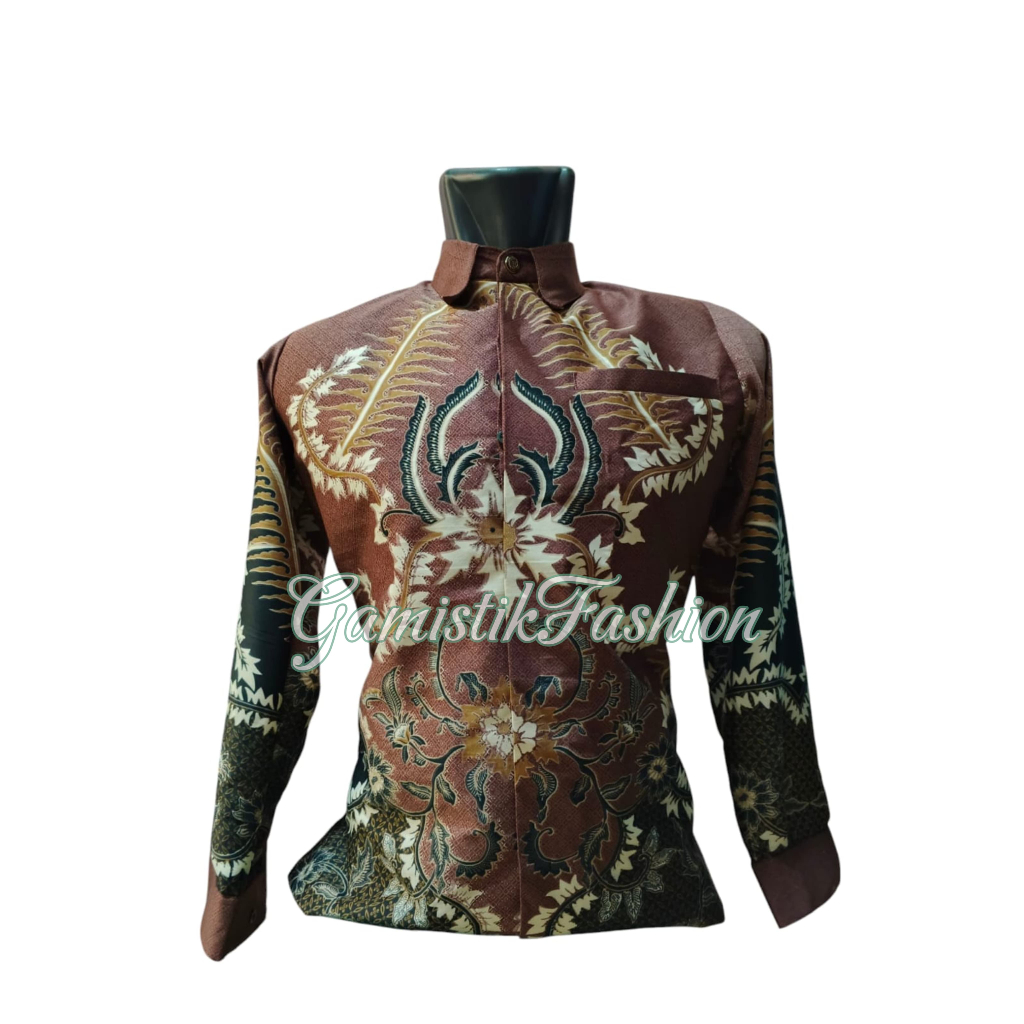 Kemeja Batik Pria Bahan Sutra Dolby dan Semi Sutra. Warna Choco pastel / mahogany cocok untuk kalian