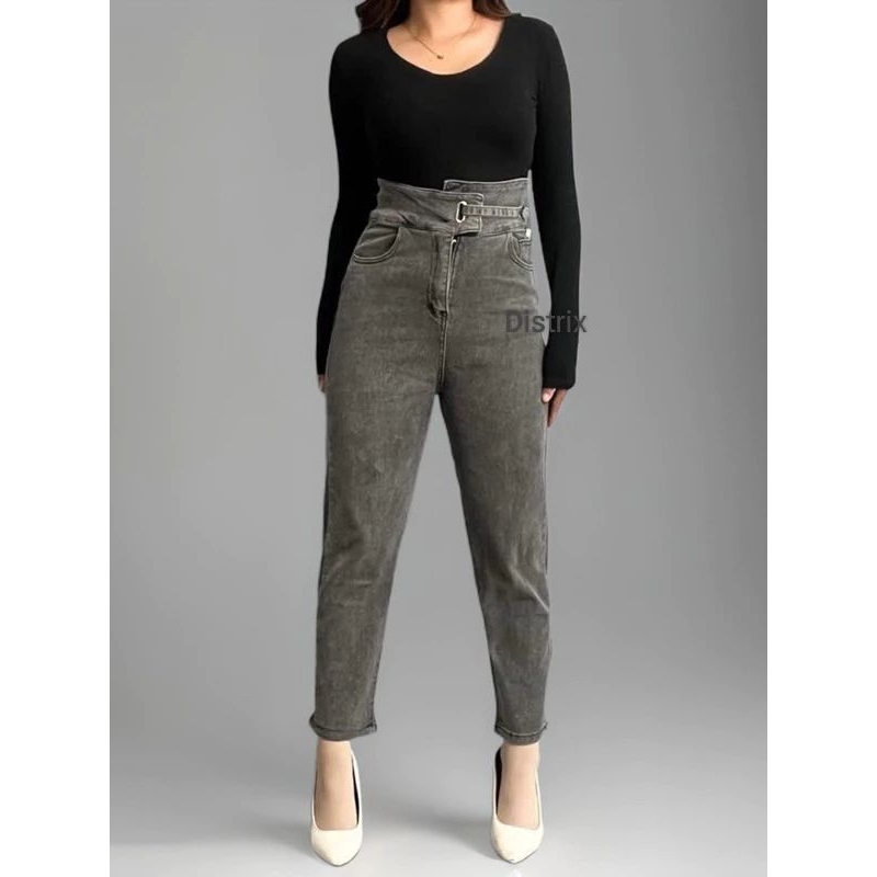 Celana Jeans D46 Highwaist Boyfrend Tali Pinggang
