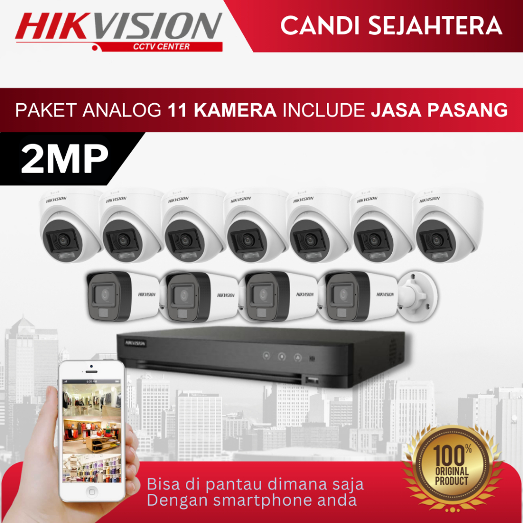 PAKET CCTV HIKVISION 2MP 11 KAMERA + INSTALASI & ONLINE DI HP