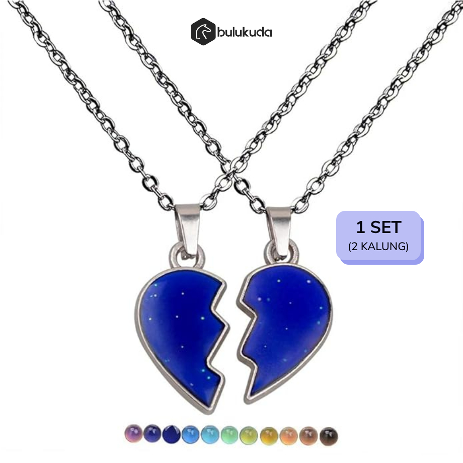 Kalung Couple Mood Necklace Thermo Heart | satu pasang | berubah warna | Stainless steel