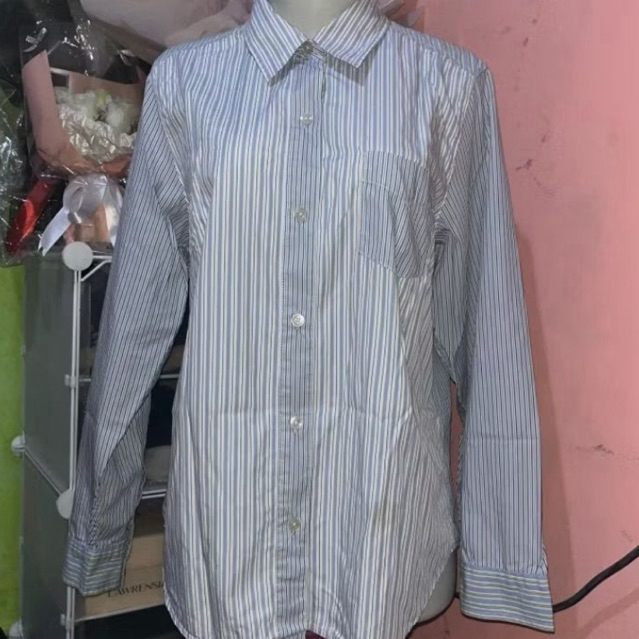 Kemeja Garis Biru Putih Hijau/ Outer Garis