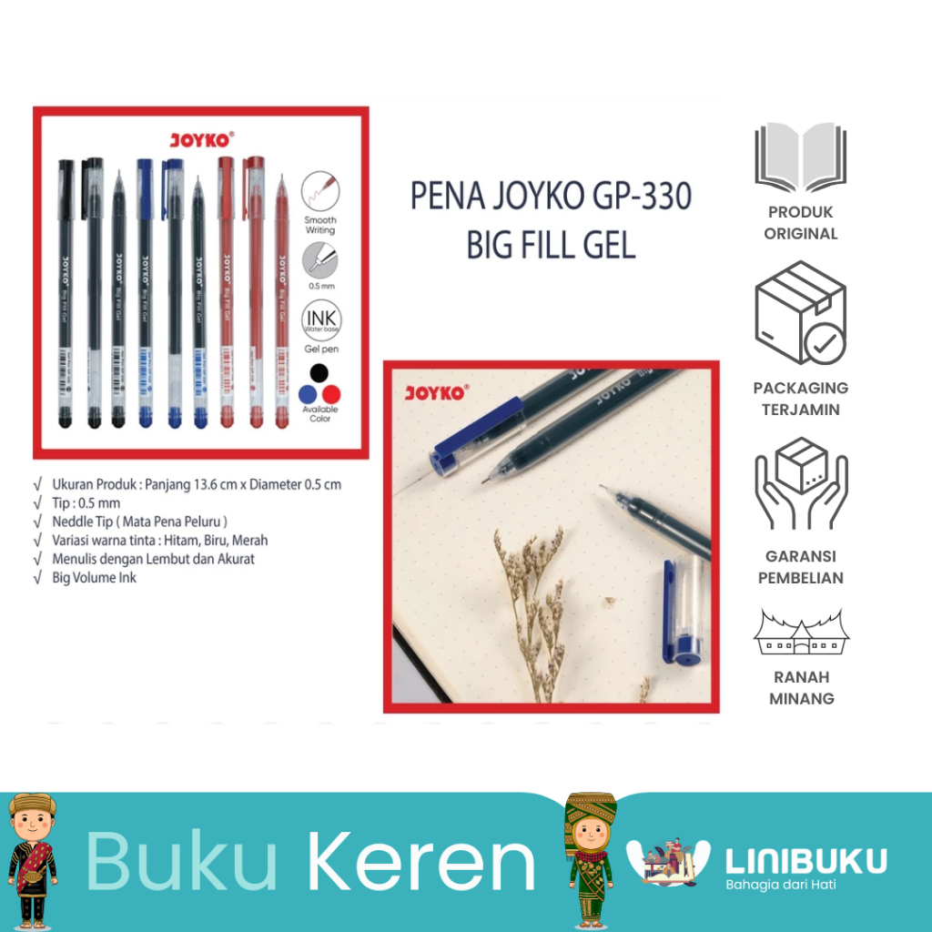 

PENA JOYKO GP-330 HITAM/BIRU/MERAH BIG FILL GEL (12 pcs) - ATK