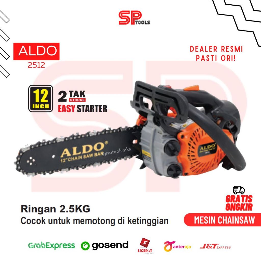 MESIN CHAINSAW / CHAIN SAW GERGAJI POTONG KAYU MINI 12 INCH 12" 2 TAK EASY STARTER ALDO 2512