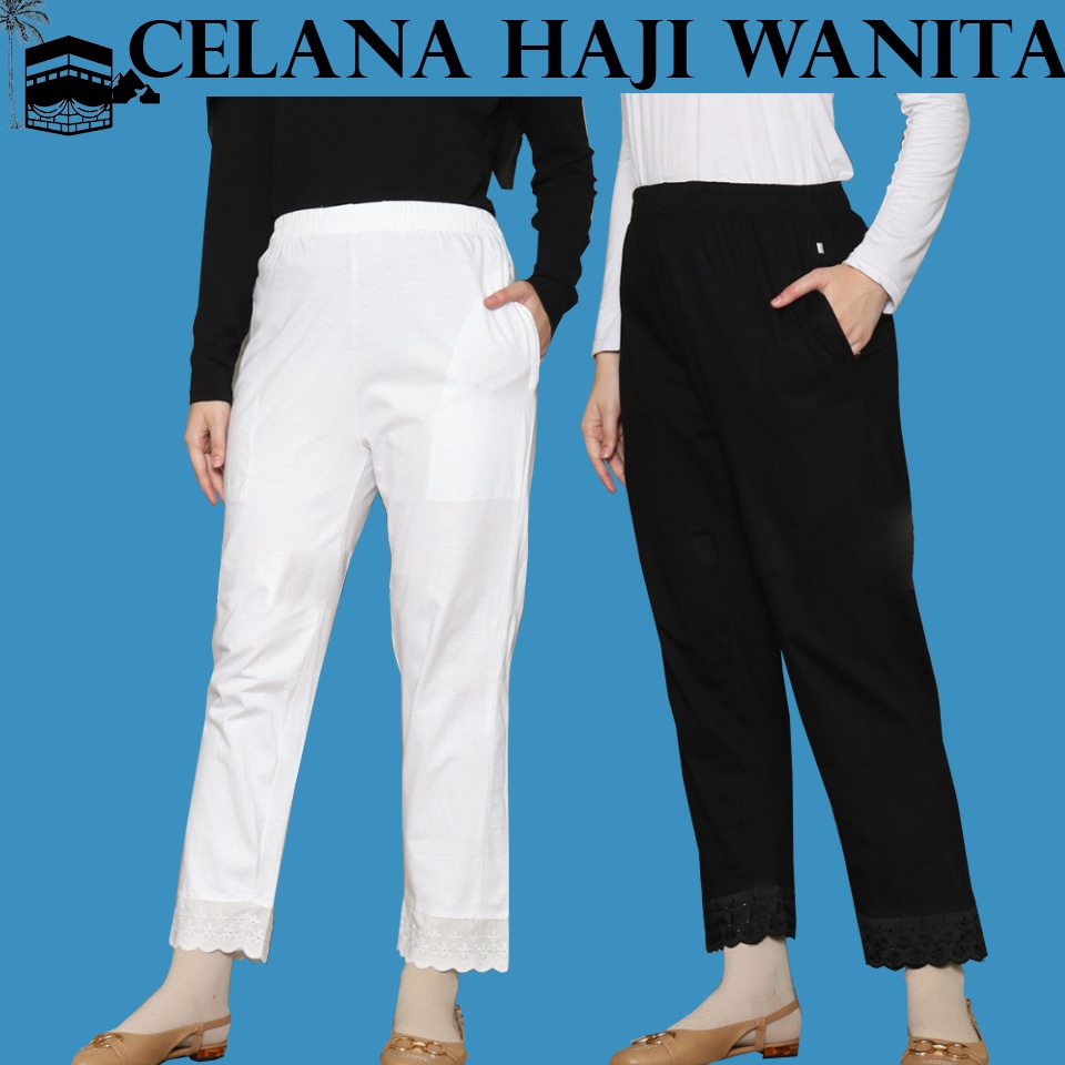Celana Katun Twill Cardet Wanita Hitam Putih Perlengkapan Haji Umroh Exclusive Dalaman Gamis KODE U4
