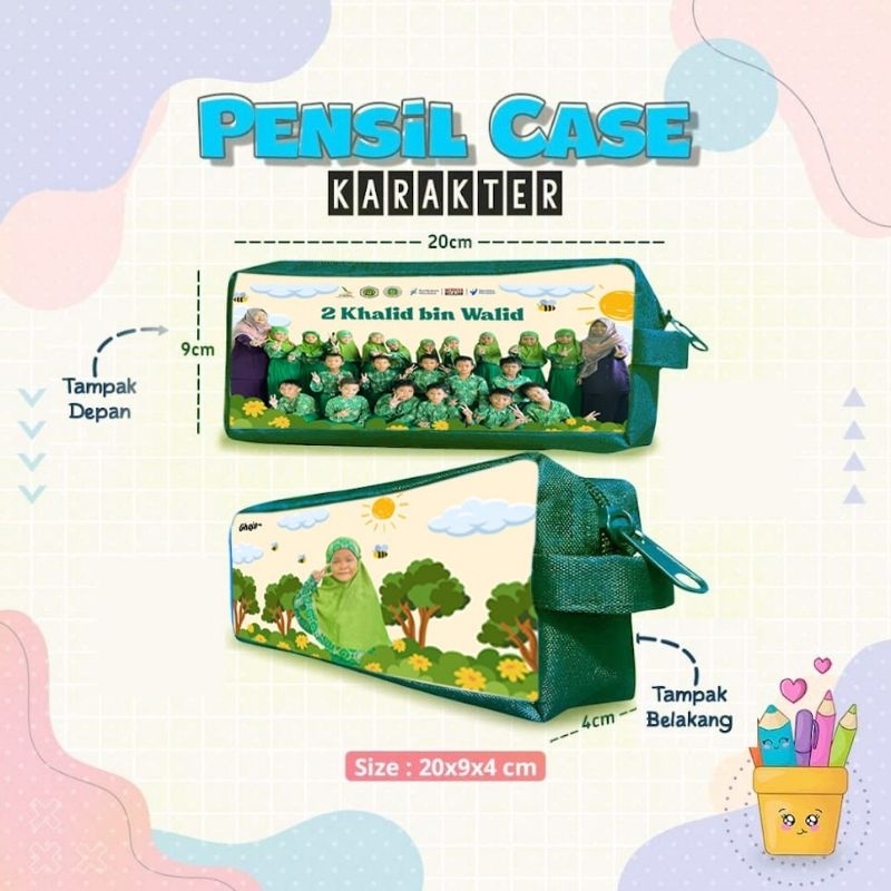 

tempat pensil kotak custom ukuran 20x4x9 cm design depan belakang bebas design