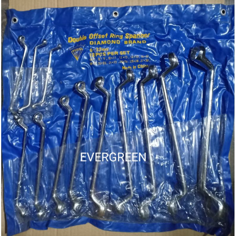 Kunci Ring Set 12 pcs (6-32 mm) Diamond Asli model Bengkok 75° Derajat Degree (ukuran : 6x7 , 8x9 , 