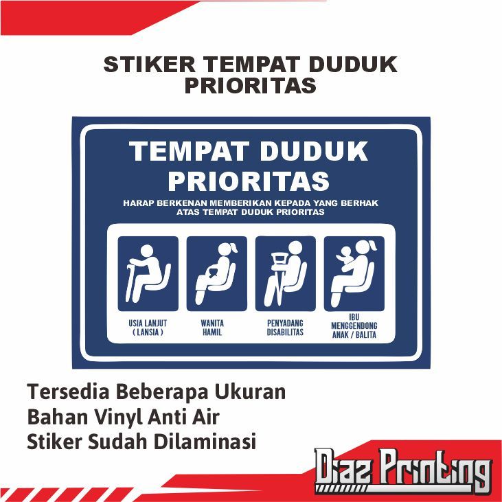 

Stiker Tempat Duduk Prioritas / Sticker Kursi Prioritas / Stiker vinyl anti air
