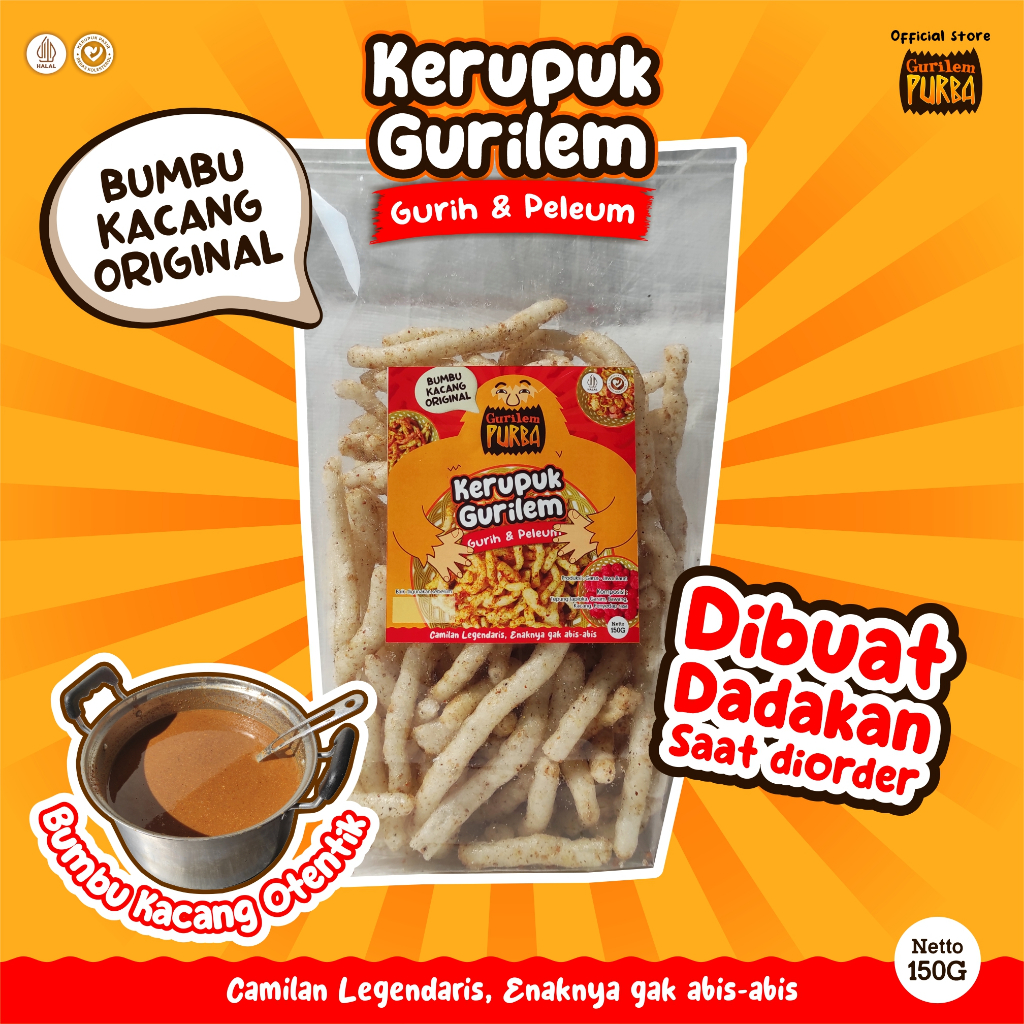 

kerupuk gurilem purba, kerupuk sangrai, dibumbui, dan dibungkus dadakan