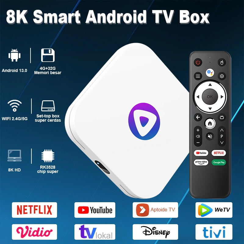 Android Tv Box 8K 4GB Rom 32GB Rom Tv Box Android 13 WIFI Bluetooth Smart Tv Box Ultra HD