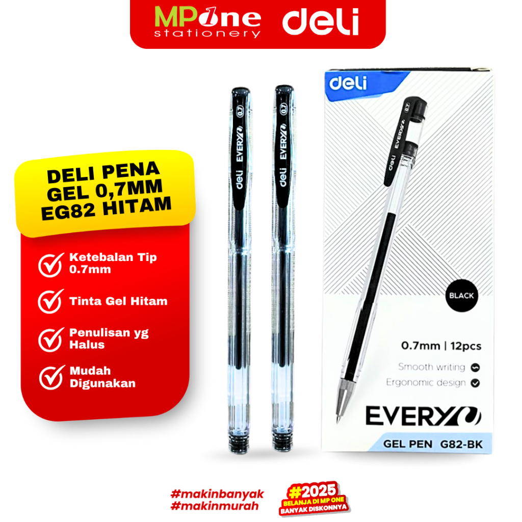 

(1 KOTAK) Deli Pena Gel 0.7mm EG28 Tinta Hitam / Pulpen Ballpoint Pen INK Black DELI