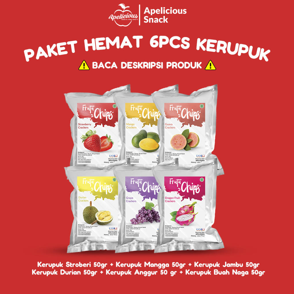 

APELICIOUS Paket KERUPUK Buah Anggur Stoberi Durian Fruta 6pcs, - Snack, cemilan