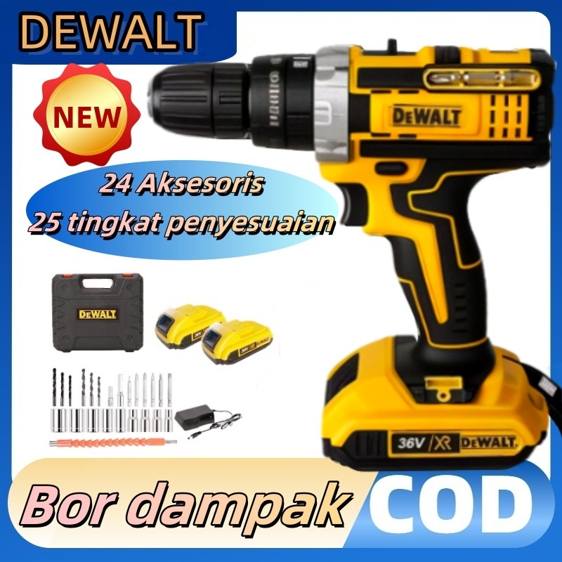 DEWALT BOR DAMPAK TANPA KABEL  MESIN BOR BATERAI TANGAN DENGAN 2 BATERAI CORDLESS DRILL BATTERY IMPA