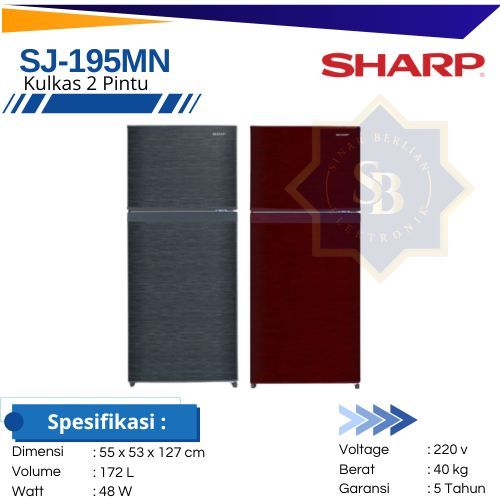 SHARP SJ-195MN-HS / SR  Kulkas 2 Pintu Kecil