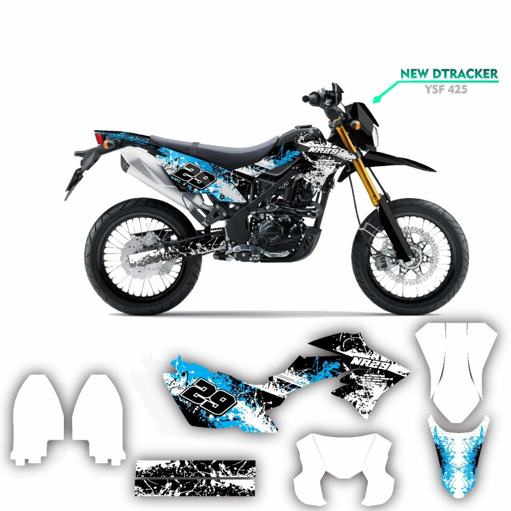 decal fullbody dtracker striping variasi motif tengkorak putih biru langit