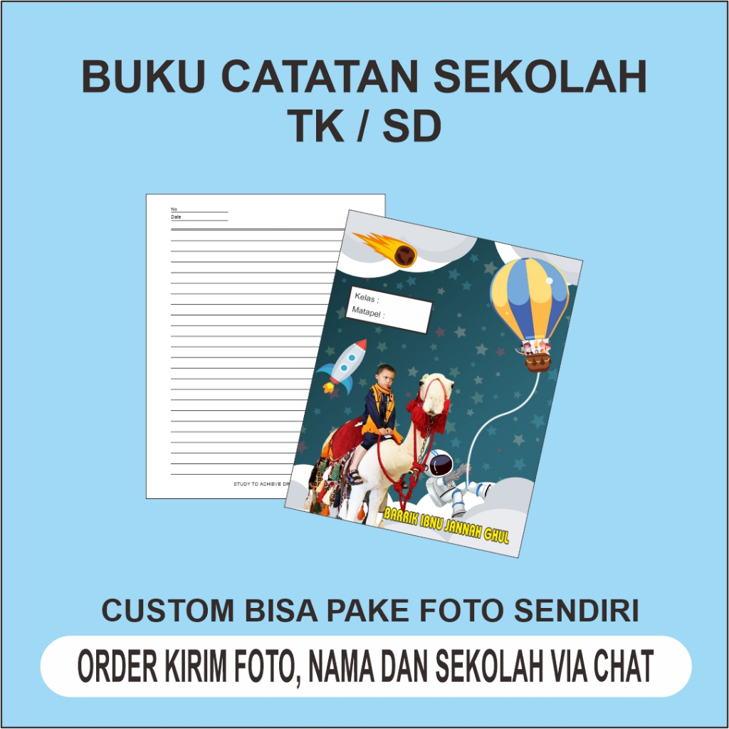 

BUKU TULIS CUSTOM / BUKU TULIS ANAK / BUKU SEKOLAH / BUKU CATATAN