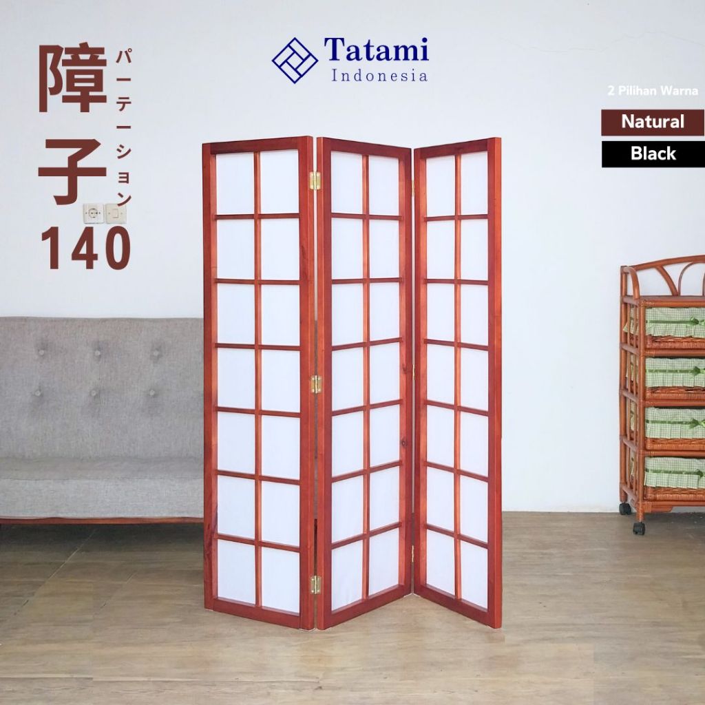 SHOJI 140 - 3 Panel Partisi Pembatas Ruangan Lipat Sekat Sketsel Kayu Furniture Minimalis Jepang Jap