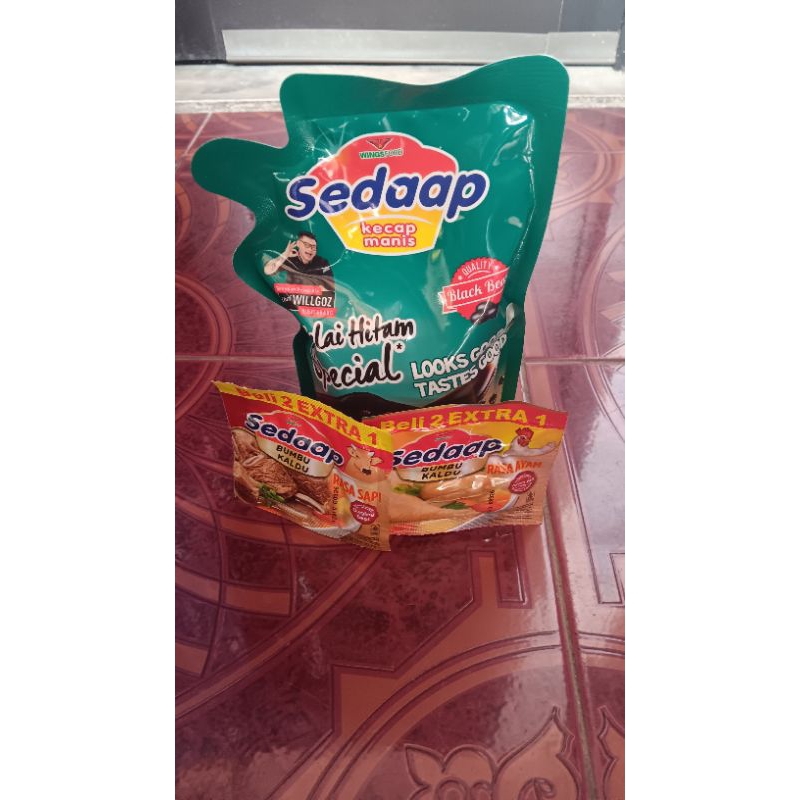 

Paket Hemat Sedaap, BELI 1 GRATIS 2. Beli 1 Kecap Manis Kedelai Hitam Spesial 725 grm + Gratis 2 Bumbu Kaldu Ayam & Sapi